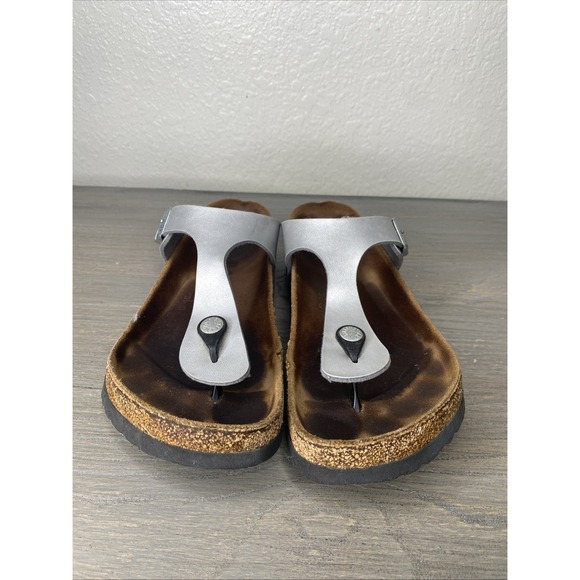 Birkenstock Shoes - Birkenstock Gizeh Silver Metallic Birko-Flor Thong Sandals Women 39 US8 M6